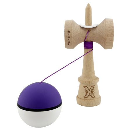 Kendama X Originala, Profesionala, Flippy, Cupe Mari KING SIZE V3, Rubber Grip, Gaura in Baza, Rulment Metalic, din lemn 18 cm, Ata 62/65 cm, S Bicolor Violet/Alb [3]