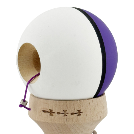 Kendama X Originala, Profesionala, Flippy, Cupe Mari KING SIZE V3, Rubber Grip, Gaura in Baza, Rulment Metalic, din lemn 18 cm, Ata 62/65 cm, S Bicolor Violet/Alb [6]