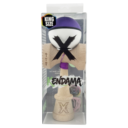 Kendama X Originala, Profesionala, Flippy, Cupe Mari KING SIZE V3, Rubber Grip, Gaura in Baza, Rulment Metalic, din lemn 18 cm, Ata 62/65 cm, S Bicolor Violet/Alb [5]