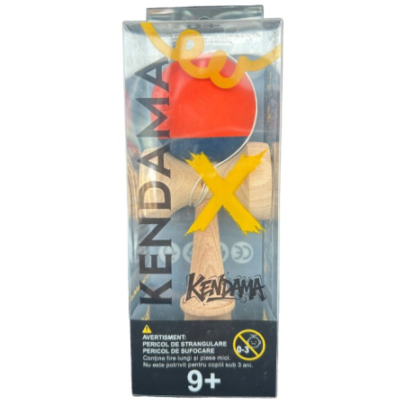 Kendama X Originala, Profesionala, Flippy, din Lemn, 18 cm, Rubber Grip, Portocaliu/Albastru inchis [2]