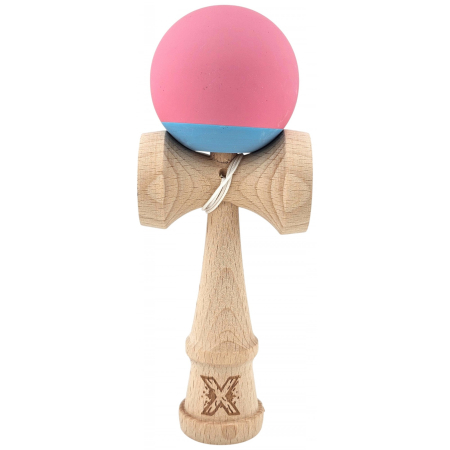 Kendama - Kendama X Originala, Profesionala, Flippy, din Lemn, 18 cm, Rubber Grip, Roz/Gri