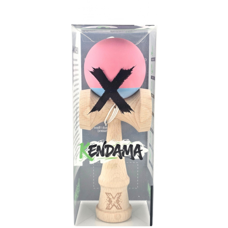 Kendama X Originala, Profesionala, Flippy, din Lemn, 18 cm, Rubber Grip, Roz/Gri [1]