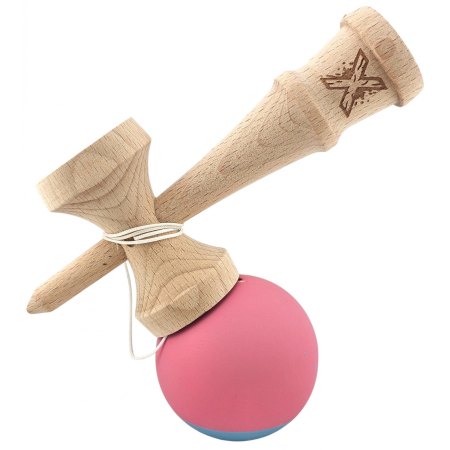 Kendama X Originala, Profesionala, Flippy, din Lemn, 18 cm, Rubber Grip, Roz/Gri [2]