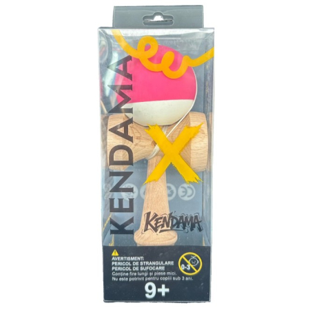 Kendama X Originala, Profesionala, Flippy, din Lemn, 18 cm, Rubber Grip, Roz inchis/Alb [2]