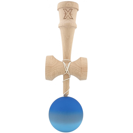 Kendama X Originala, Profesionala, Flippy, din Lemn, Rubber Grip, 18 cm, Albastru/Alb [2]