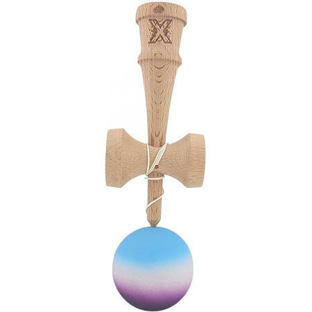 Kendama X Originala, Profesionala, Flippy, din Lemn, Rubber Grip, 18 cm, Albastru/Alb/Violet  [1]