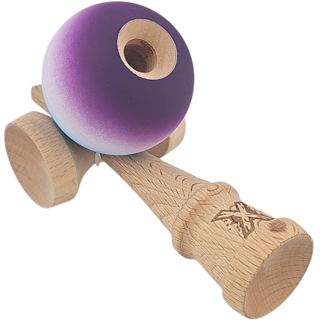 Kendama X Originala, Profesionala, Flippy, din Lemn, Rubber Grip, 18 cm, Albastru/Alb/Violet  [2]