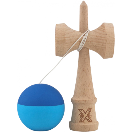 Kendama X Originala, Profesionala, Flippy, din Lemn, Rubber Grip, 18 cm, Albastru/Bleu [2]