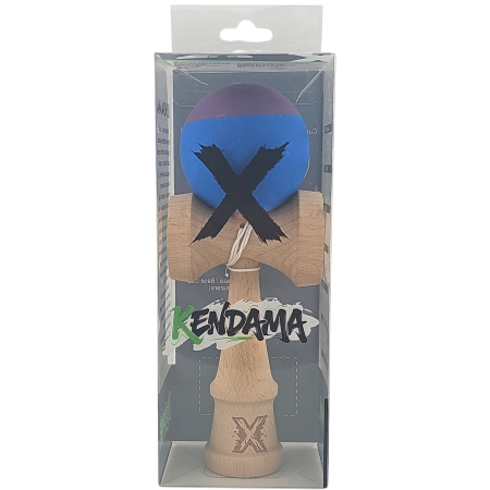 Kendama X Originala, Profesionala, Flippy, din Lemn, Rubber Grip, 18 cm, Albastru/Mov [3]