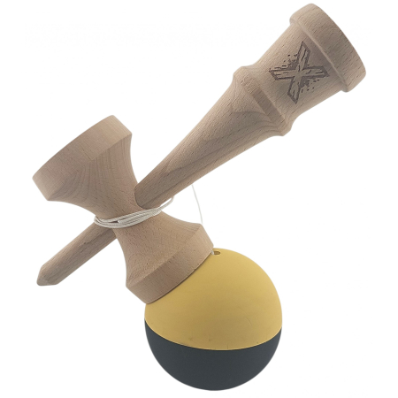 Kendama X Originala, Profesionala, Flippy, din Lemn, Rubber Grip, 18 cm, Galben/Negru [1]