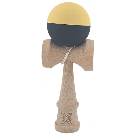 Kendama - Kendama X Originala, Profesionala, Flippy, din Lemn, Rubber Grip, 18 cm, Galben/Negru