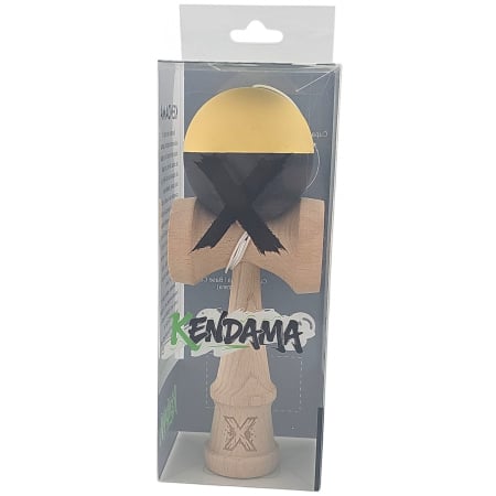 Kendama X Originala, Profesionala, Flippy, din Lemn, Rubber Grip, 18 cm, Galben/Negru [3]
