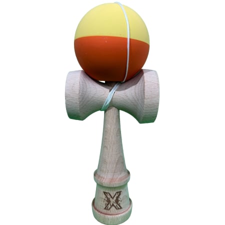 Sub 99 Lei - Lichidare de stoc Kendama X Originala, Profesionala, Flippy, din Lemn, Rubber Grip, 18 cm, Galben/Portocaliu