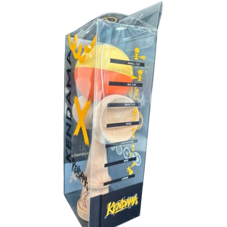 Lichidare de stoc Kendama X Originala, Profesionala, Flippy, din Lemn, Rubber Grip, 18 cm, Galben/Portocaliu [3]