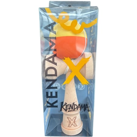 Lichidare de stoc Kendama X Originala, Profesionala, Flippy, din Lemn, Rubber Grip, 18 cm, Galben/Portocaliu [2]