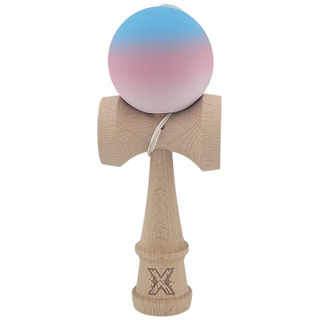 Kendama - Kendama X Originala, Profesionala, Flippy, din Lemn, Rubber Grip, 18 cm, Gradient Albastru/Roz/Alb