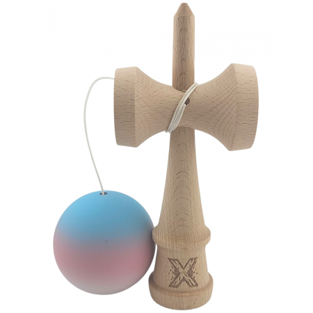 Kendama X Originala, Profesionala, Flippy, din Lemn, Rubber Grip, 18 cm, Gradient Albastru/Roz/Alb [1]