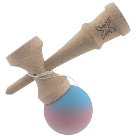 Kendama X Originala, Profesionala, Flippy, din Lemn, Rubber Grip, 18 cm, Gradient Albastru/Roz/Alb [2]