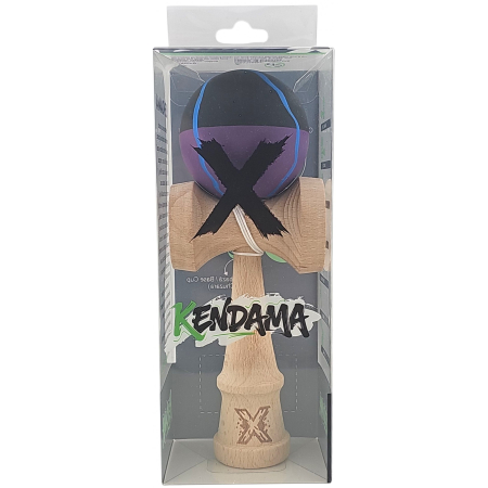 Kendama X Originala, Profesionala, Flippy, din Lemn, Rubber Grip, 18 cm, Negru/Mov/Albastru [3]