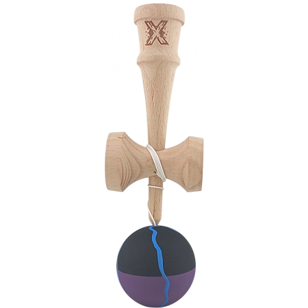 Kendama X Originala, Profesionala, Flippy, din Lemn, Rubber Grip, 18 cm, Negru/Mov/Albastru [1]