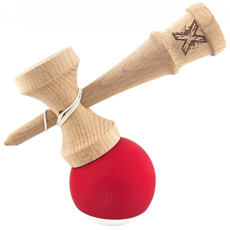 Kendama X Originala, Profesionala, Flippy, din Lemn, Rubber Grip, 18 cm, Rosu/Alb [2]