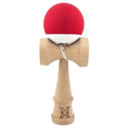 Kendama X Originala, Profesionala, Flippy, din Lemn, Rubber Grip, 18 cm, Rosu/Alb [0]