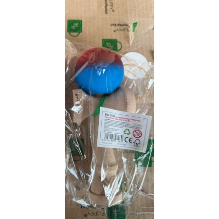 Kendama - Kendama X Originala, Profesionala, Flippy, din Lemn, Rubber Grip, 18 cm, rosu/albastru