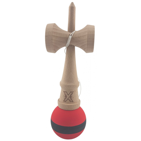 Kendama X Originala, Profesionala, Flippy, din Lemn, Rubber Grip, 18 cm, Rosu/Negru [2]