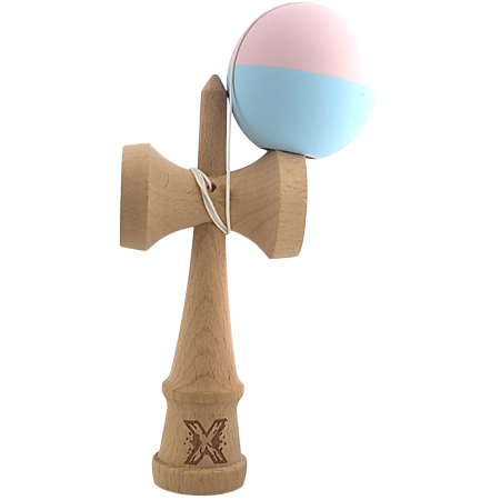 Kendama X Originala, Profesionala, Flippy, din lemn, Rubber Grip, 18 cm, Roz/Albastru [2]