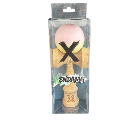 Kendama X Originala, Profesionala, Flippy, din Lemn, Rubber Grip, 18 cm, Roz/Galben [2]