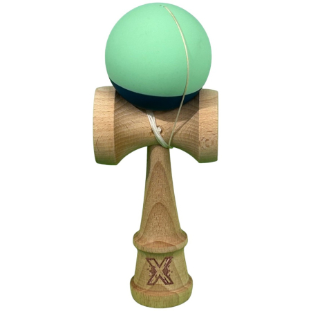 Sub 99 Lei - Kendama X Originala, Profesionala, Flippy, din Lemn, Rubber Grip, 18 cm, Verde deschis/Albastru