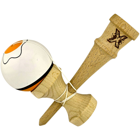 Kendama X Originala, Profesionala, Flippy, din Lemn, Super Sticky, 18 cm, Alb/Portocaliu [1]