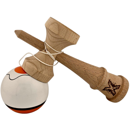 Kendama X Originala, Profesionala, Flippy, din Lemn, Super Sticky, 18 cm, Alb/Portocaliu [2]