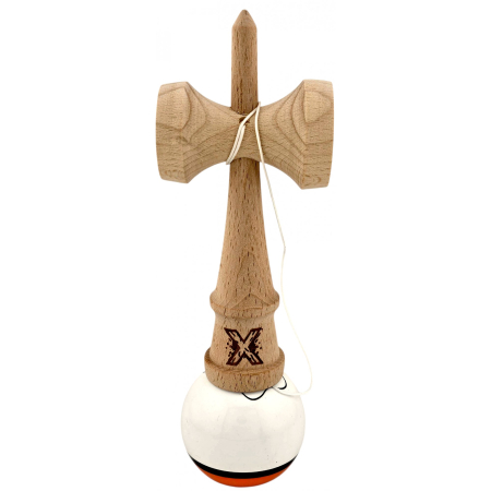Kendama X Originala, Profesionala, Flippy, din Lemn, Super Sticky, 18 cm, Alb/Portocaliu [3]