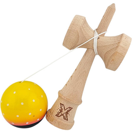 Kendama X Originala, Profesionala, Flippy, din Lemn, Super Sticky, 18 cm, Galben/Roz/Negru [2]