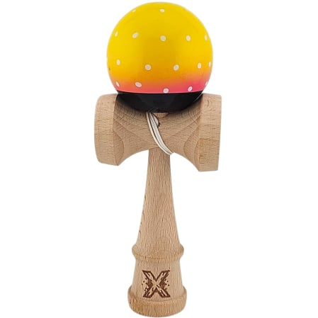Kendama - Kendama X Originala, Profesionala, Flippy, din Lemn, Super Sticky, 18 cm, Galben/Roz/Negru