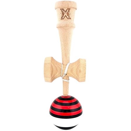 Kendama X Originala, Profesionala, Flippy, din Lemn, Super Sticky, 18 cm, Rosu/Negru/Alb [2]
