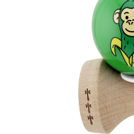Kendama X Originala, Profesionala, Flippy, Green Monkey, Super Sticky cu Cupe Mari King Size V3, Rulment Metalic si Gaura in Baza, din Lemn 18 cm, Ata 62/65 cm, Verde [7]