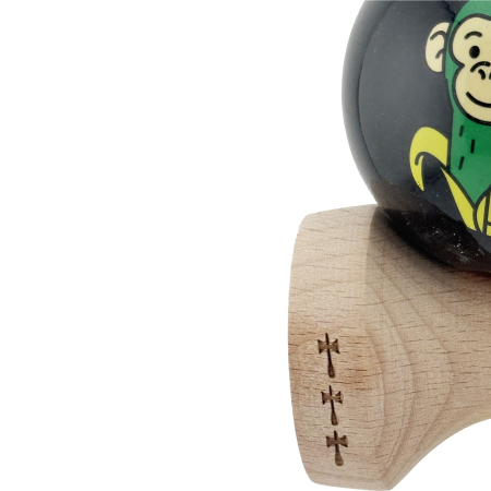 Kendama X Originala, Profesionala, Flippy, Green Monkey, Super Sticky cu Cupe Mari King Size V3, Rulment Metalic si Gaura in Baza, din Lemn 18 cm, Ata 62/65 cm, Negru [7]