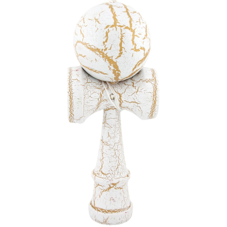 Sub 99 Lei - Kendama X Originala, Profesionala, Flippy, Kendama Cracked, din Lemn – 18 cm, Crack Crack Alb/Galben