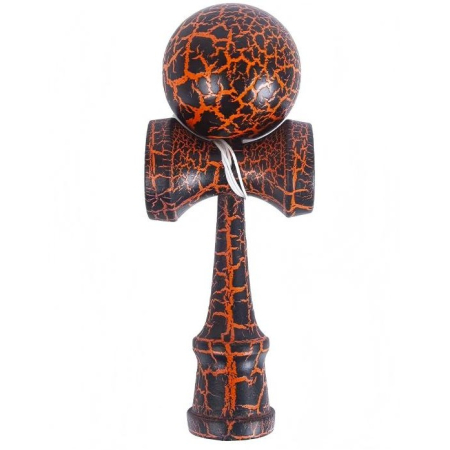 Kendama - Kendama X Originala, Profesionala, Flippy, Kendama Cracked, din Lemn – 18 cm, Crack Negru/Portocaliu