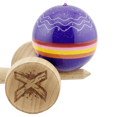 Kendama X Originala, Profesionala, Flippy, NIGHT SKY, Super Sticky cu Cupe Mari KING SIZE V3, Gaura in Baza, Rulment Metalic, din lemn 18 cm, Ata 62/65 cm, Mov [8]