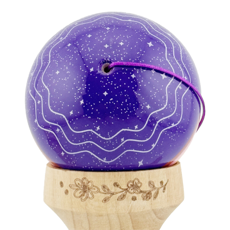 Kendama X Originala, Profesionala, Flippy, NIGHT SKY, Super Sticky cu Cupe Mari KING SIZE V3, Gaura in Baza, Rulment Metalic, din lemn 18 cm, Ata 62/65 cm, Mov [9]