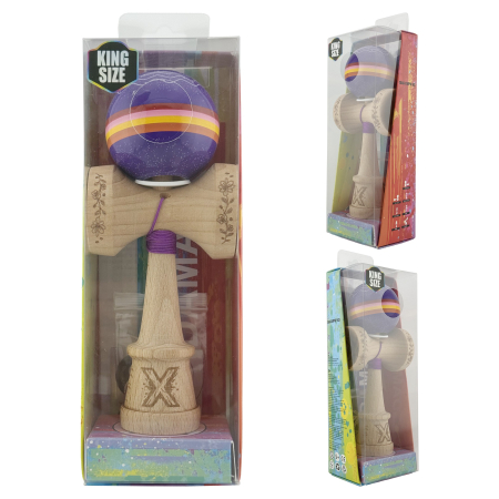 Kendama X Originala, Profesionala, Flippy, NIGHT SKY, Super Sticky cu Cupe Mari KING SIZE V3, Gaura in Baza, Rulment Metalic, din lemn 18 cm, Ata 62/65 cm, Mov [5]
