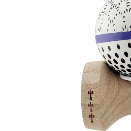 Kendama X Originala, Profesionala, Flippy, RAINDROPS, Super Sticky cu Cupe Mari KING SIZE V3, Gaura in Baza, Rulment Metalic, din lemn 18 cm, Ata 62/65 cm, Alb/Albastru [7]