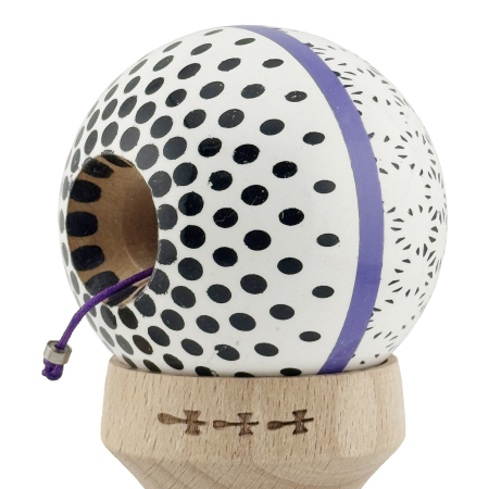 Kendama X Originala, Profesionala, Flippy, RAINDROPS, Super Sticky cu Cupe Mari KING SIZE V3, Gaura in Baza, Rulment Metalic, din lemn 18 cm, Ata 62/65 cm, Alb/Albastru [6]