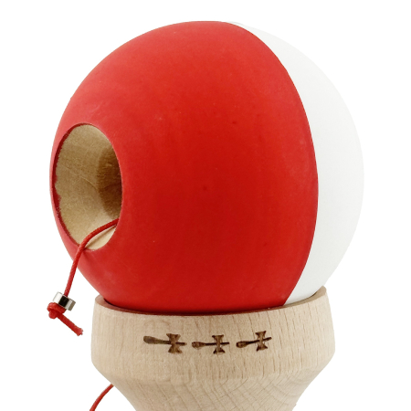 Kendama X Originala, Profesionala, Flippy, Rubber Grip, Cupe Mari KING SIZE V3, Gaura in Baza, Rulment Metalic, din lemn 18 cm, Ata 62/65 cm, Bicolor Alb/Rosu [6]