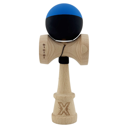 Kendama X Originala, Profesionala, Flippy, Rubber Grip, Cupe Mari KING SIZE V3, Gaura in Baza, Rulment Metalic, din lemn 18 cm, Ata 62/65 cm, Bicolor Albastru/Negru [1]