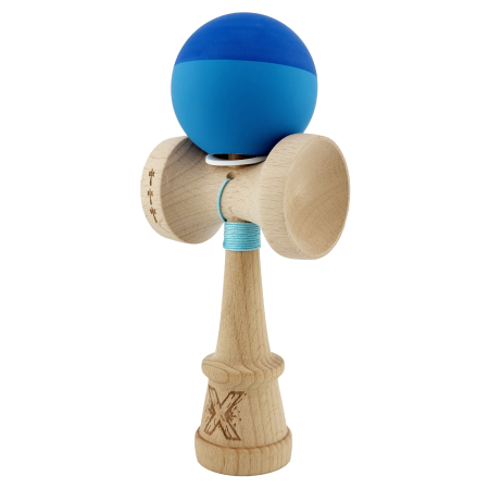 Kendama X Originala, Profesionala, Flippy, Rubber Grip, Cupe Mari KING SIZE V3, Gaura in Baza, Rulment Metalic, din lemn 18 cm, Ata 62/65 cm, Bicolor Albastru/Albastru deschis [2]