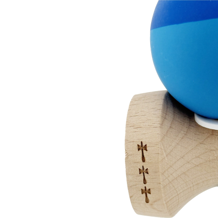 Kendama X Originala, Profesionala, Flippy, Rubber Grip, Cupe Mari KING SIZE V3, Gaura in Baza, Rulment Metalic, din lemn 18 cm, Ata 62/65 cm, Bicolor Albastru/Albastru deschis [7]